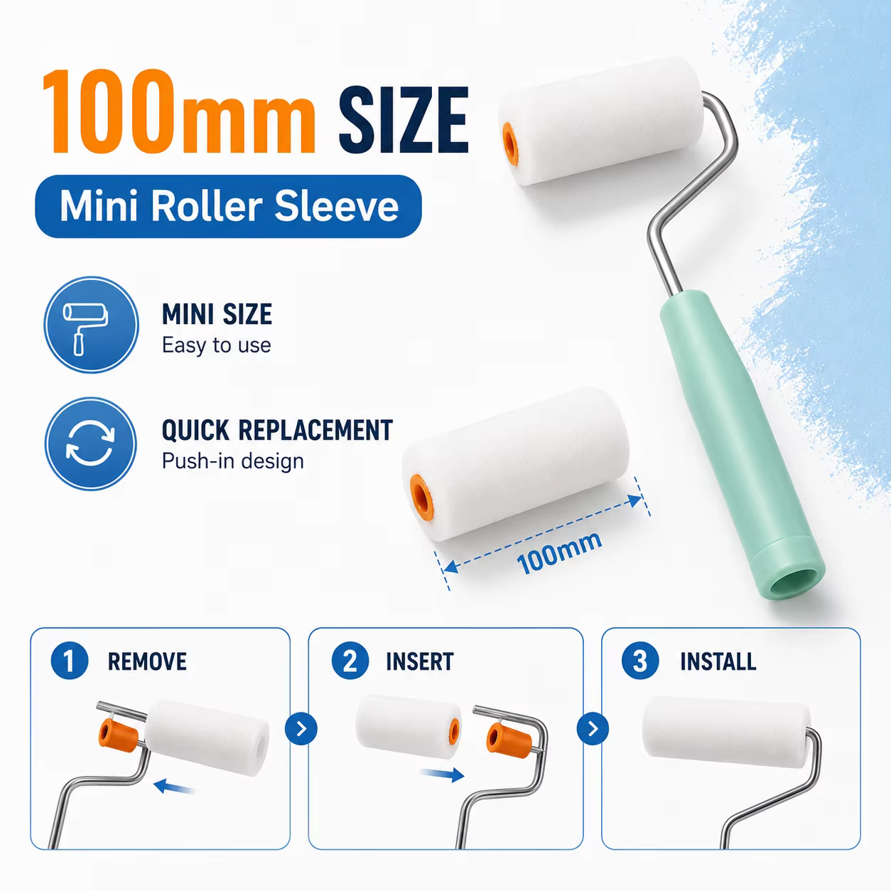 2 rouleaux de peinture en mousse durables de 100 mm
