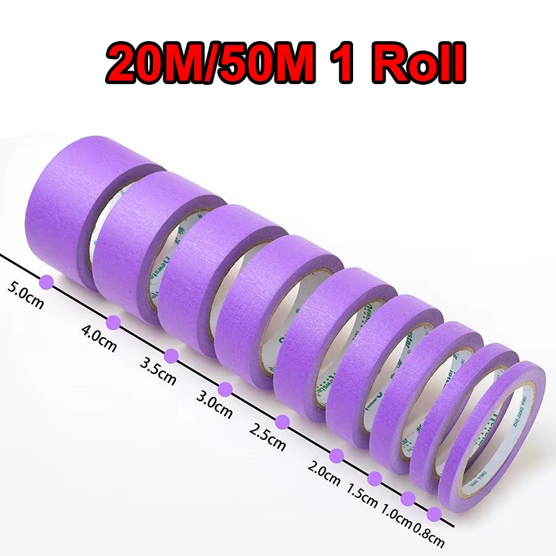 20/50M 1 rouleau de rubans de masquage violet 12mm-30mm papier adhésif déchirable à la main pour voiture beauté