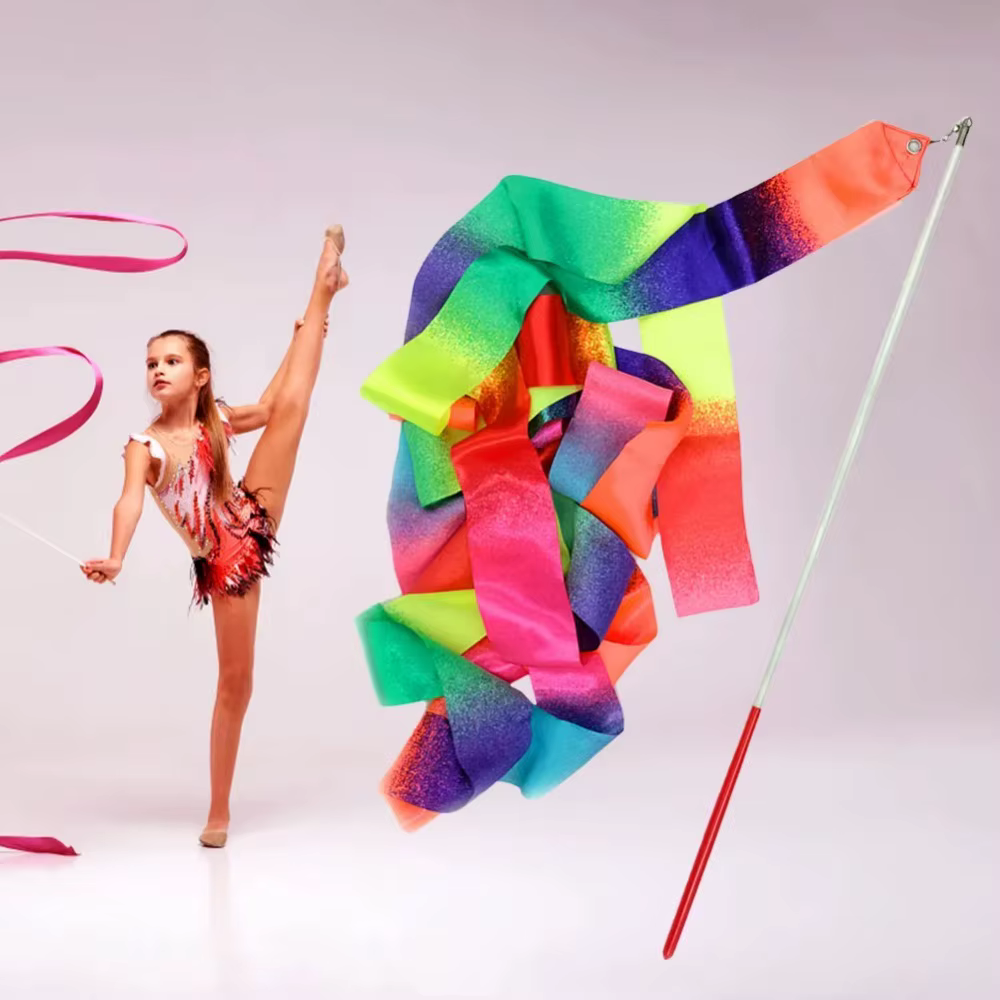Bâton d'équipement de gymnastique rythmique 2M/4M, rubans de danse virevolants, couleur arc-en-ciel, accessoires de Performance scintillants pour danses artistiques