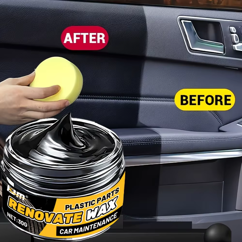 1 pot de cire de restauration et de protection noire brillante pour l'intérieur de la voiture - Revêtement en plastique