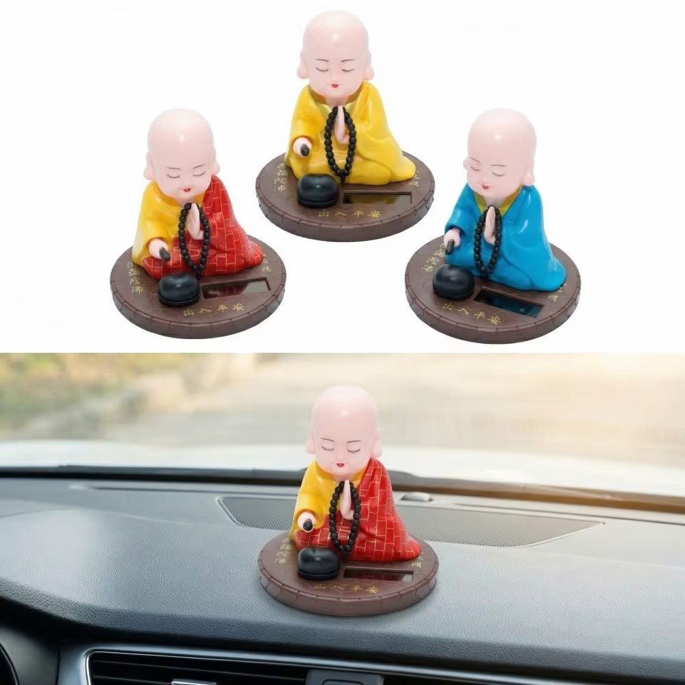 Bouddha Solaire Qui Hoche la Tête pour la Prière et la Prospérité, Figurines Artisanales Décoratives de Moine Bouddhiste en Bois