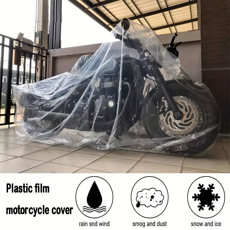 Housse de protection jetable transparente PE pour moto – Housse de protection imperméable, anti-poussière, imperméable et résistante au soleil