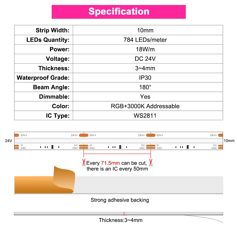 Bande LED COB adressable RGBW 24V SPI RGBIC + bande LED 3000K RGBWW IC couleur de rêve bande lumineuse LED RGBIC ruban LED décor de pièce