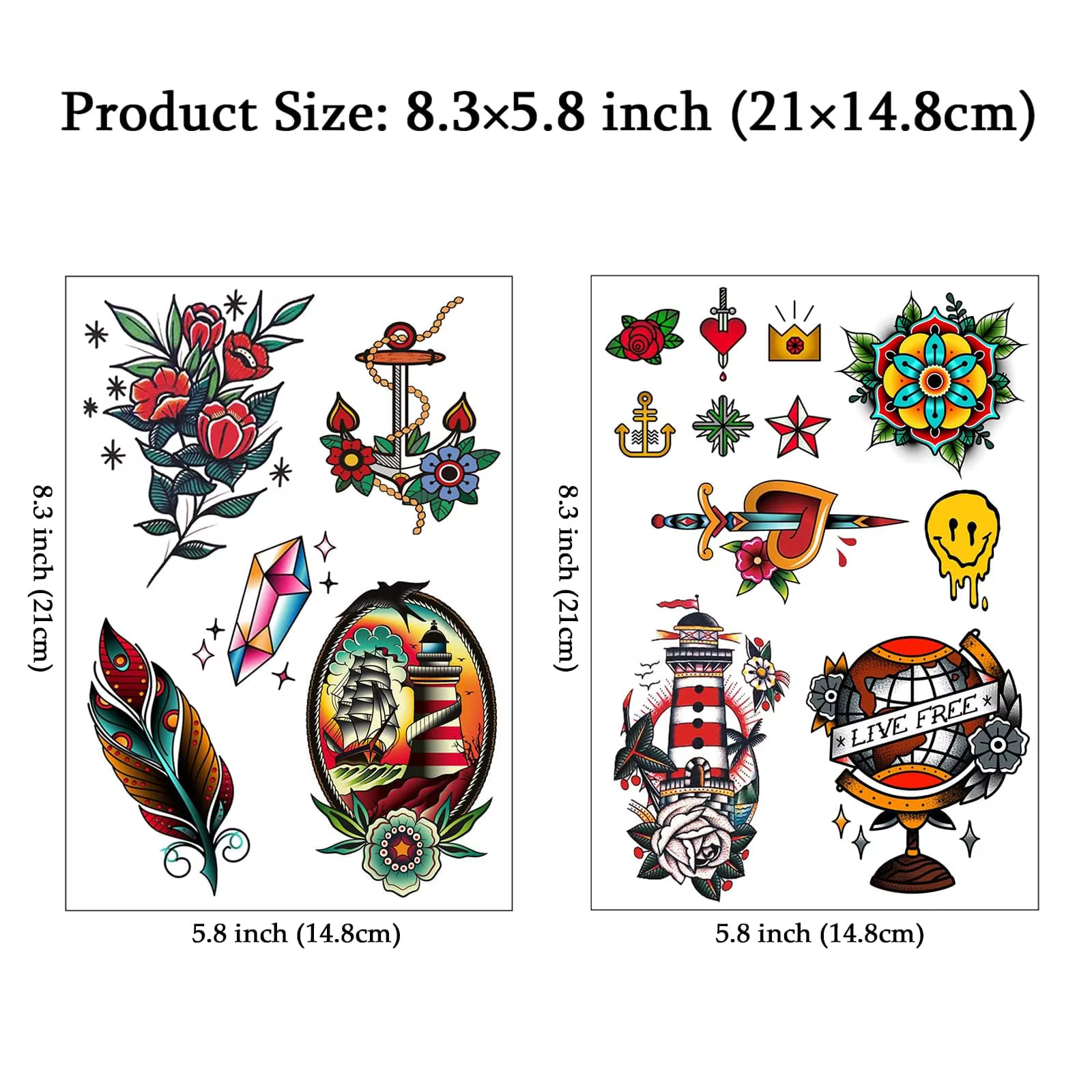 Tatouages temporaires pour femmes hommes Vintage plume fleur tatouages temporaires pour femmes classique épée Globe phare pour hommes