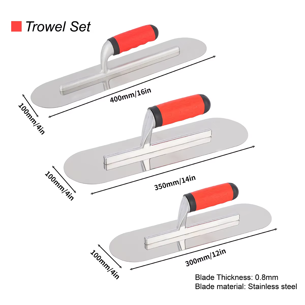 Ensemble de 3 truelles à plâtrer en acier inoxydable