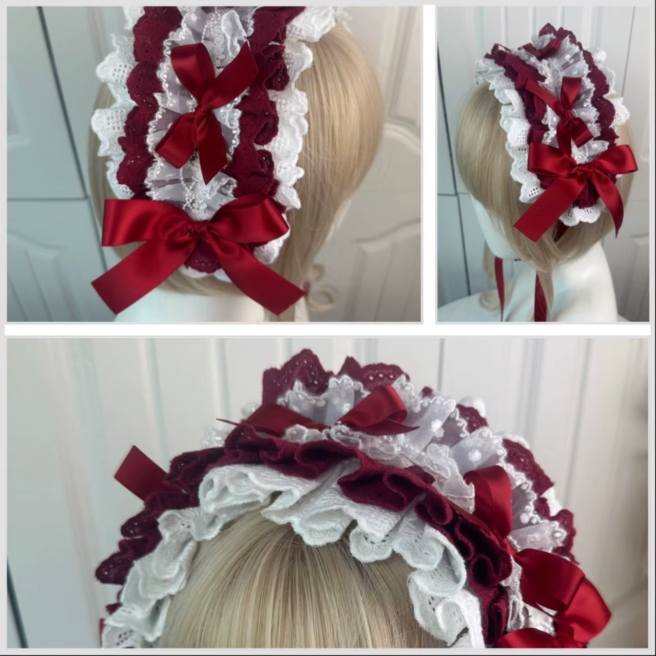 Bandeau à nœud en ruban avec épingles à cheveux pour filles, bandeau à volants en dentelle Lolita, broderie d'étoiles douces, coiffure de Cosplay de demoiselle d'honneur Anime