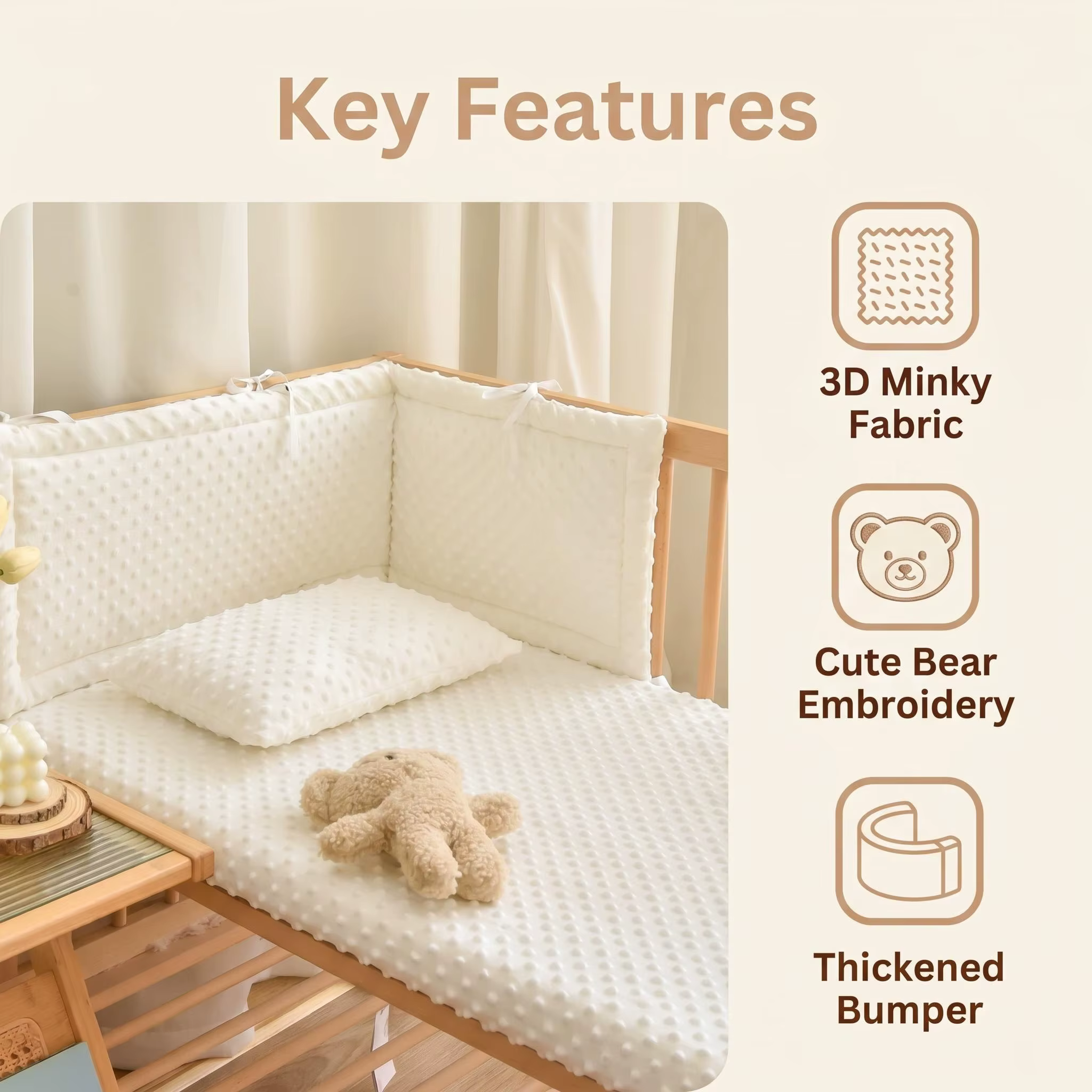 Protection de lit bébé avec rebord épaissi, barrière décorative pour chambre de bébé, garde-corps de lit de couleur unie, dispositif de protection de lit