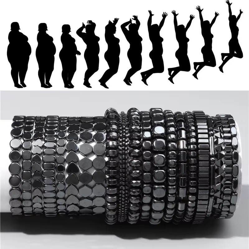 Bracelet en hématite pour hommes, perte de poids, perle d'hématite noire non magnétique, guérison, thérapie de santé, équilibre, bijoux cadeau