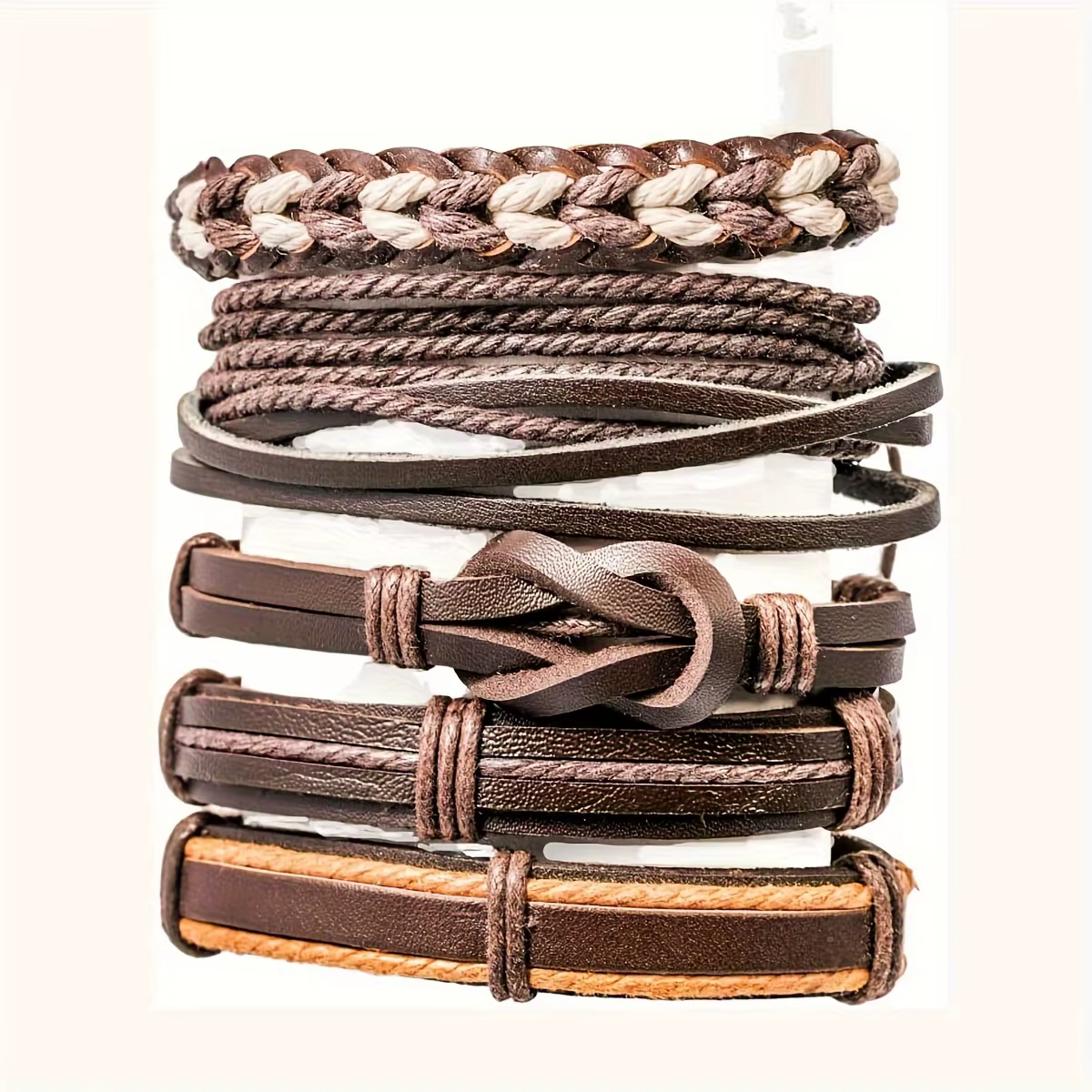 20 pièces Bracelets en cuir tressé pour hommes femmes envelopper perles de bois manchette Bracelet cordons de chanvre ethnique Tribal fait à la main Wrap Bracelet