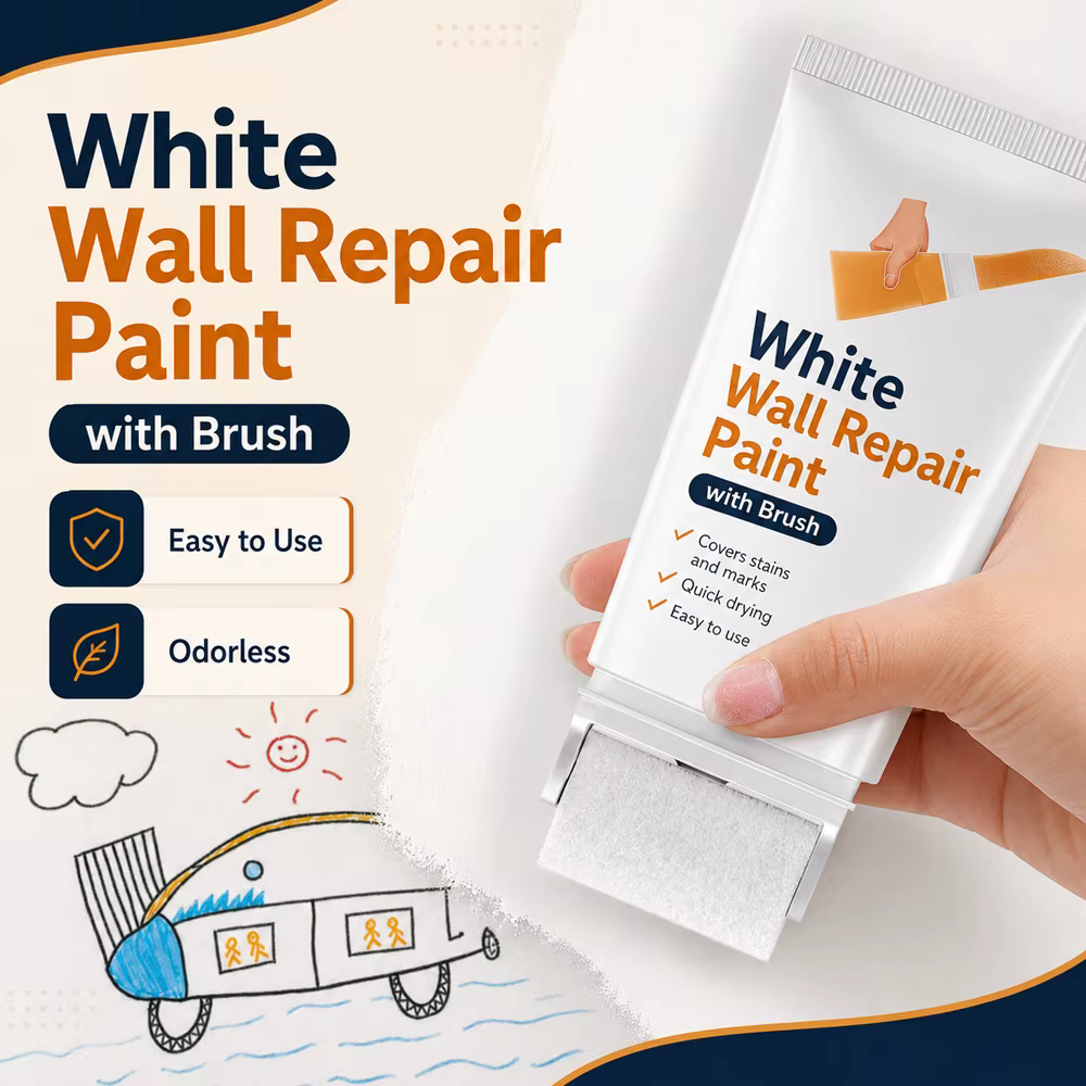 Peinture de réparation murale blanche avec rouleau intégré 100g – Gel de retouche à séchage rapide pour taches