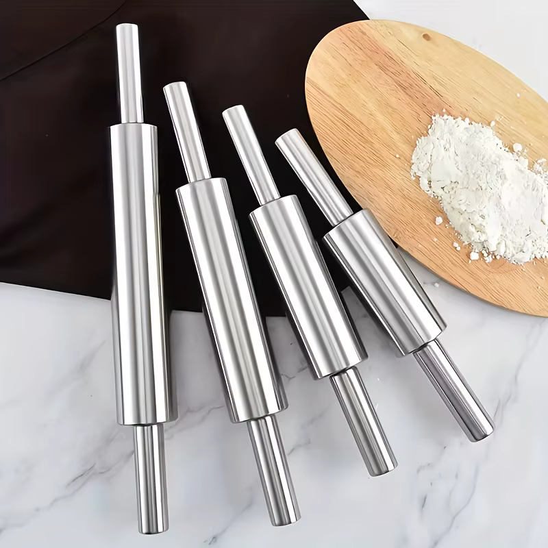 Rouleau à pâtisserie épais en acier inoxydable avec poignée antidérapante, rouleau à pâte robuste | Convient pour la pizza, les biscuits, les pâtisseries, la pâtisserie