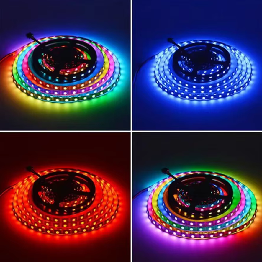 5V contrôle indépendant WS2812B IC Led lumières RGB Led bande lumineuse IP65 IP68 étanche Pixels intelligents lumière magique noir blanc PCB