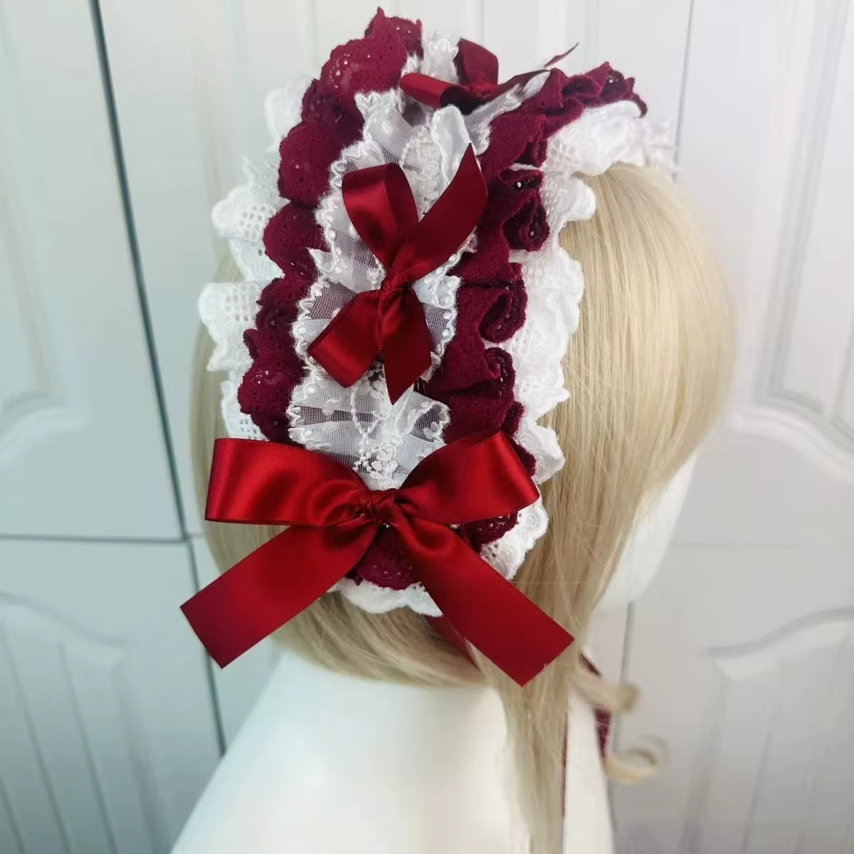 Bandeau à nœud en ruban avec épingles à cheveux pour filles, bandeau à volants en dentelle Lolita, broderie d'étoiles douces, coiffure de Cosplay de demoiselle d'honneur Anime