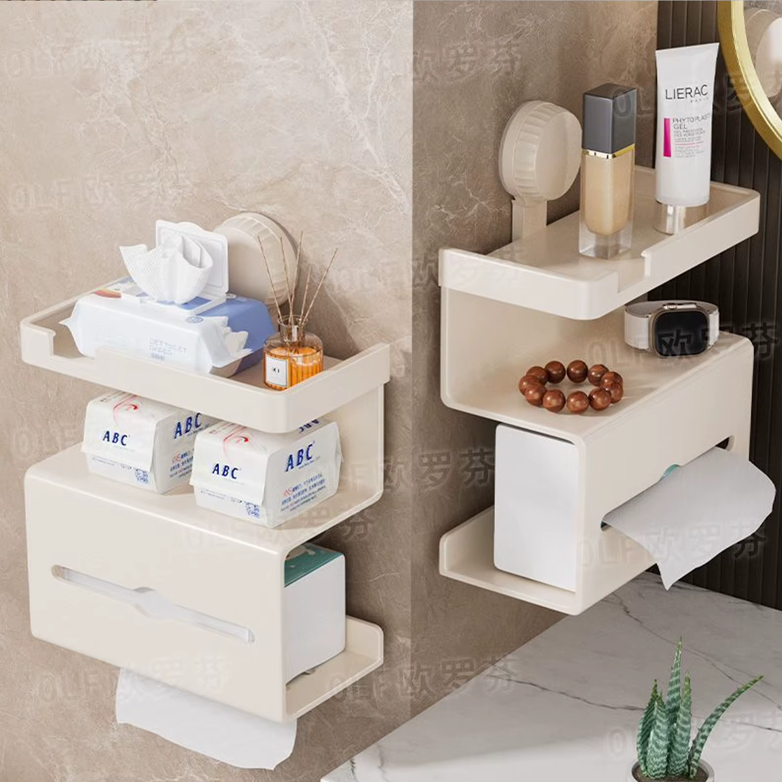 Porte-rouleau de papier toilette mural, distributeur de mouchoirs pour salle de bain, à ventouse/autocollant avec support de rangement, facile à installer