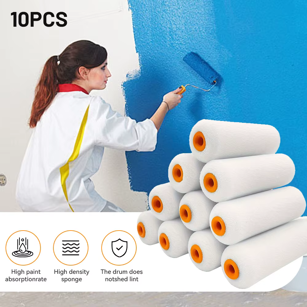 10 pièces 100mm rouleau de peinture brosse mousse Durable
