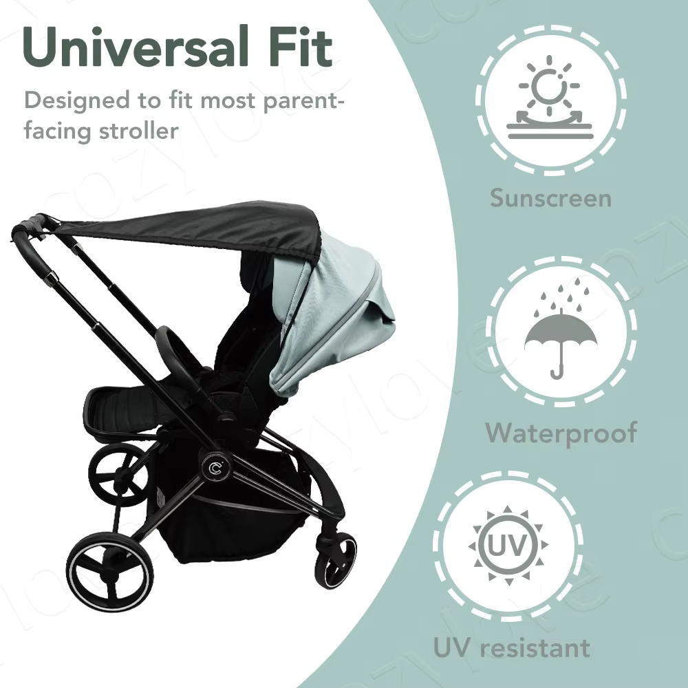 Pare-soleil universel pour poussette bébé |   Auvent de protection UV UPF 50+, coupe-vent et imperméable, s'adapte à la plupart des poussettes