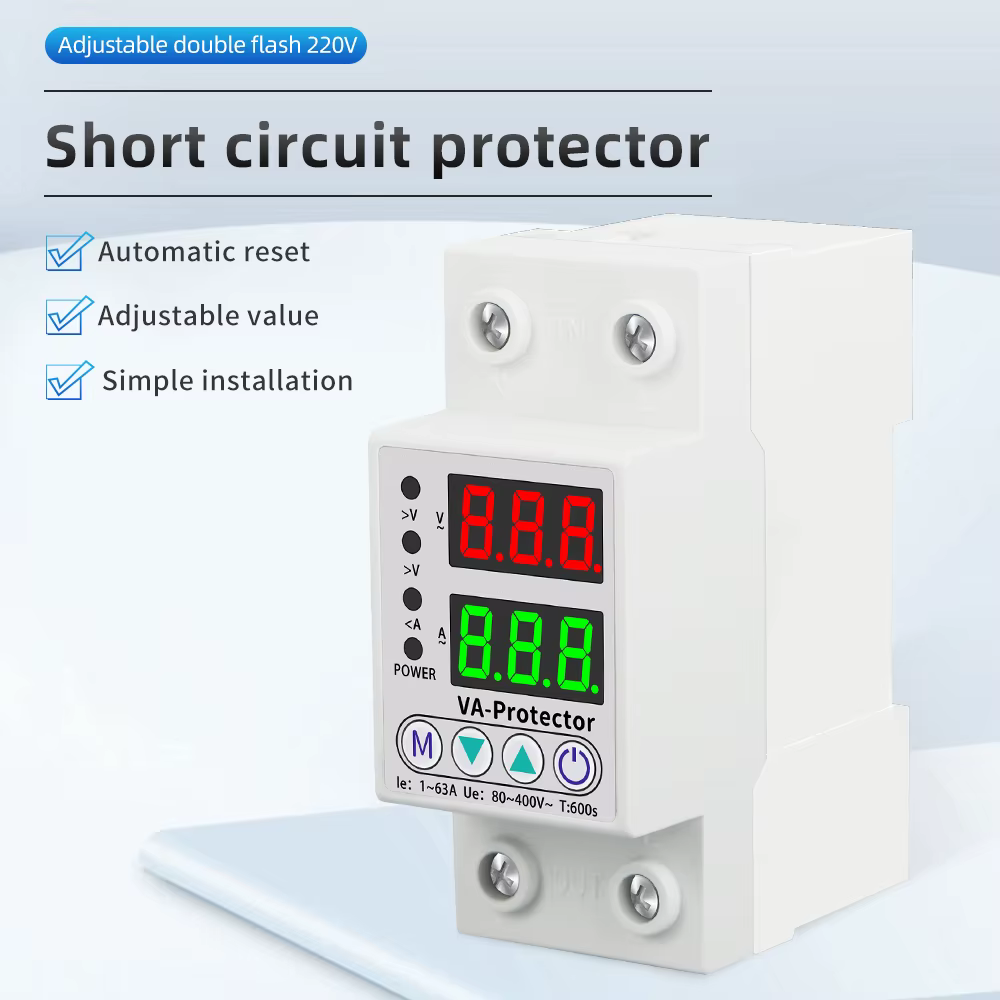 Protecteur de tension 220V 40A 63A, Rail Din réglable, double affichage, relais de surtension, dispositif de Protection contre les surtensions 220V