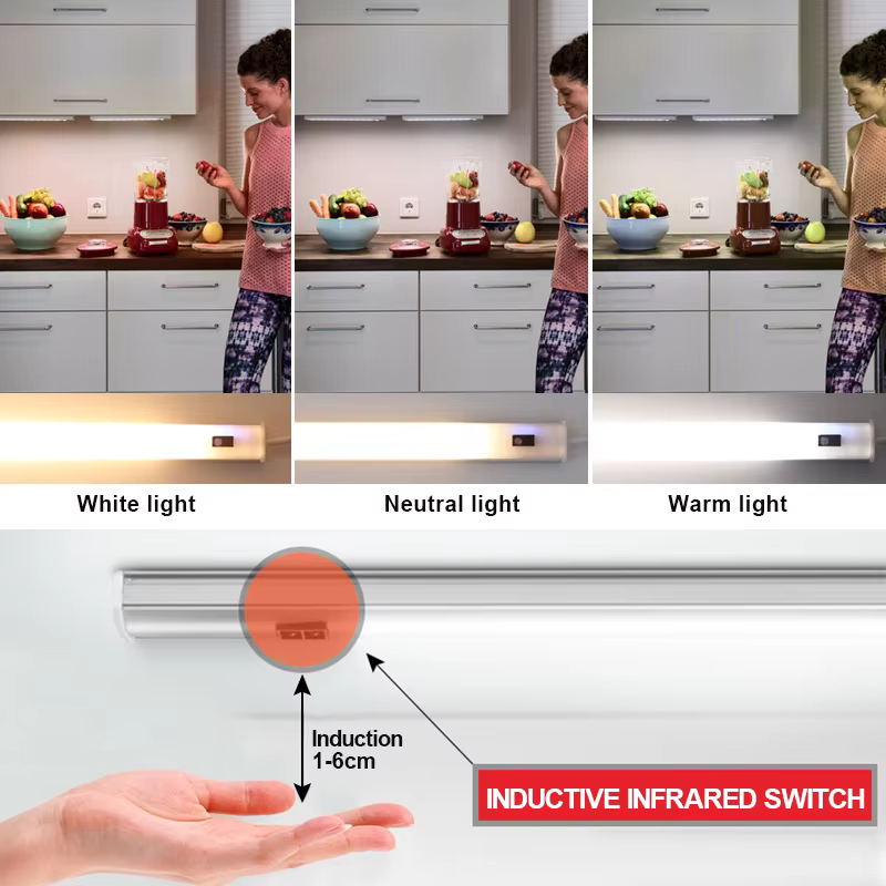Lumière LED sous-meuble lumières pour cuisine interrupteur de balayage manuel PIR capteur de mouvement placard garde-robe lampe 30/40/50 cm LED veilleuse
