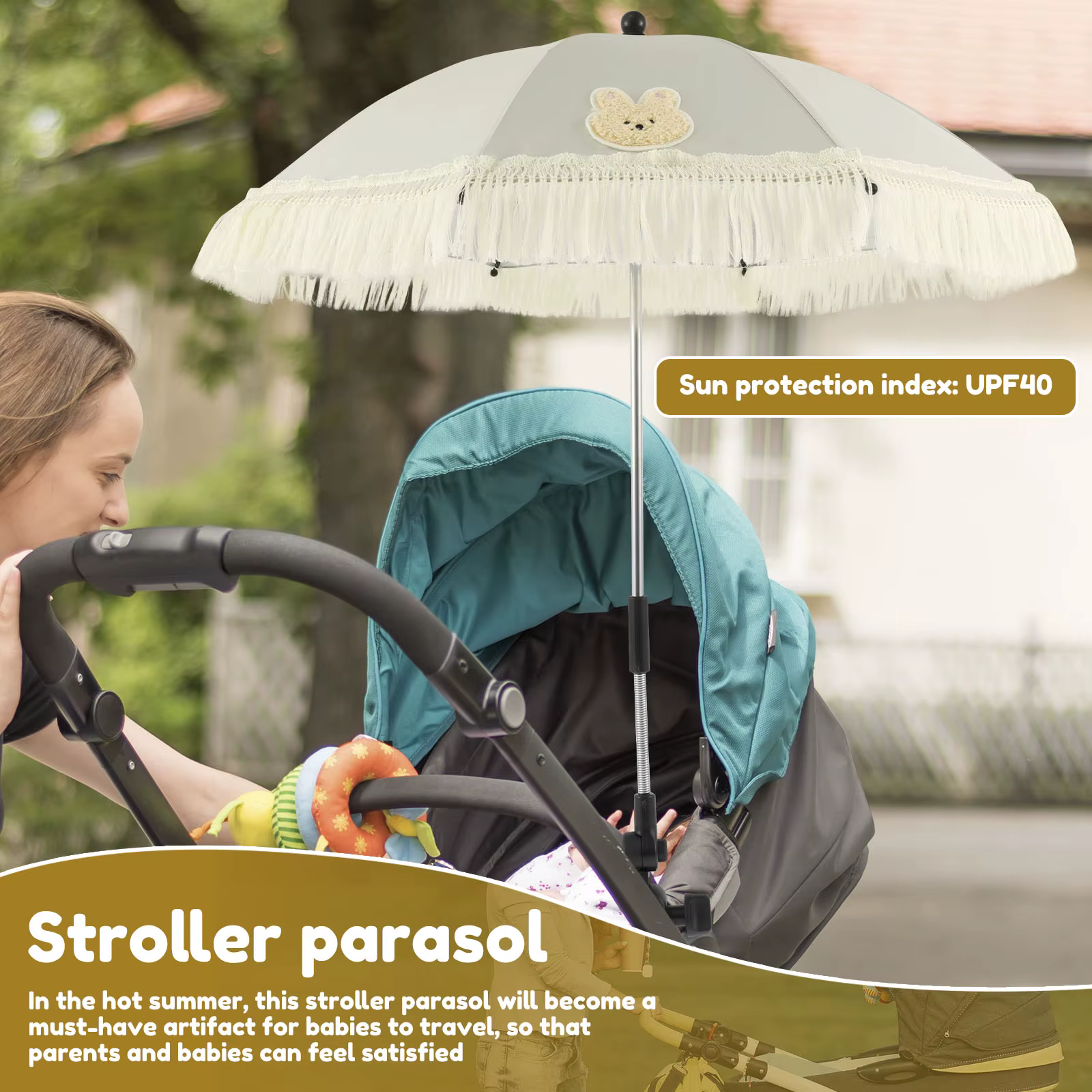Parapluie de poussette pour bébé, Parasol de Protection UV, imperméable, pompon universel, mignon, réglable, accessoires de couverture