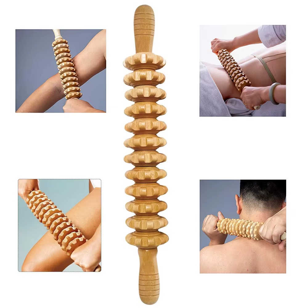 Outils de massage à rouleaux de thérapie en bois, masseur de drainage lymphatique, massage en bois et bâton de rouleau musculaire, (12 droits)