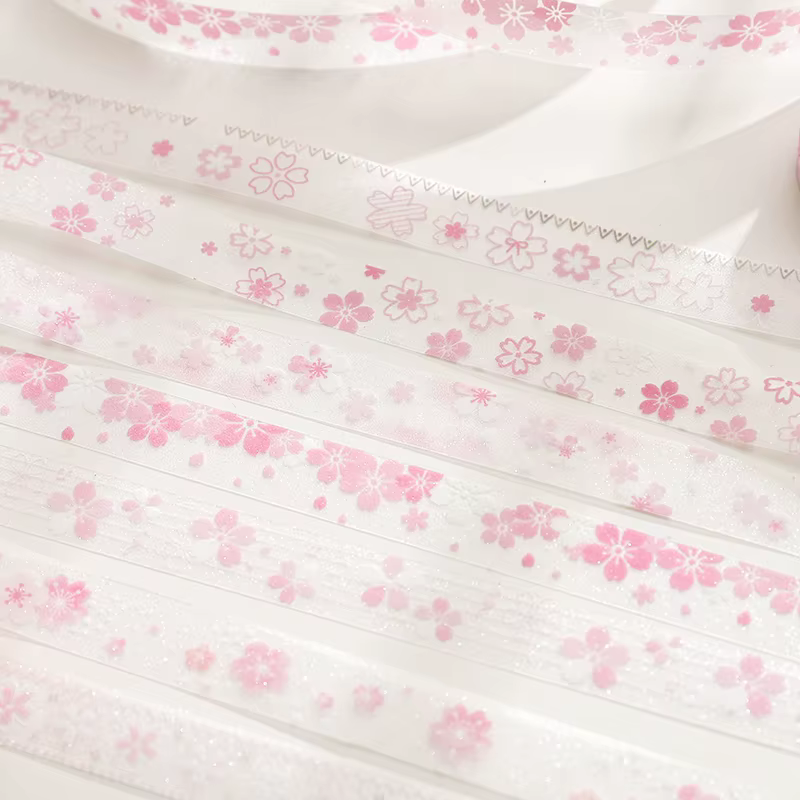 1 à 8 rouleaux de rubans et autocollants de scrapbooking à motif fleurs de cerisier printanières