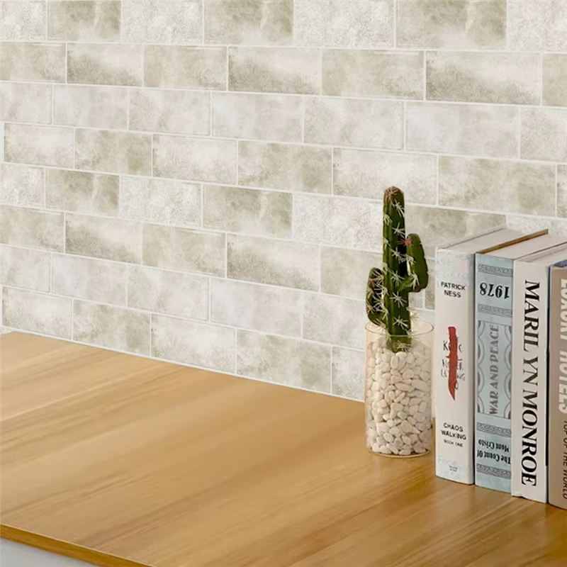 Carreaux muraux pour salle de bains imperméables 10 feuilles pierre Beige peler et coller dosseret Splash bâton sur