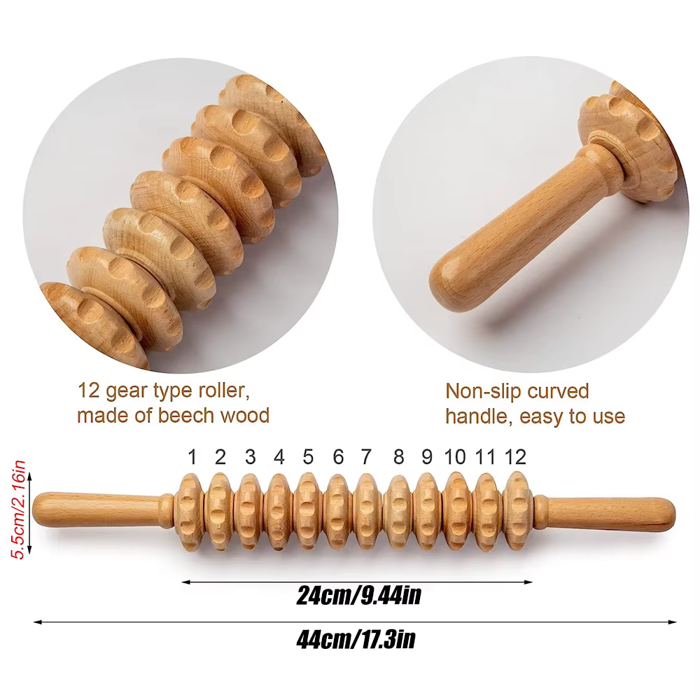 Outils de massage à rouleaux de thérapie en bois, masseur de drainage lymphatique, massage en bois et bâton de rouleau musculaire, (12 droits)