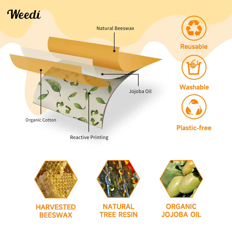 WEEDI Rouleau d'emballage de cire d'abeille réutilisable, écologique, rouleau de papier de cire, emballage alimentaire de cire d'abeille sans plastique pour sandwich, couvercle de fruits et de bols