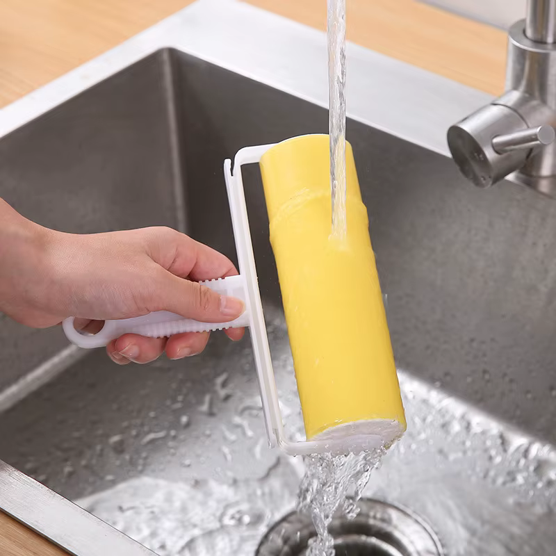 Rouleau Adhésif Lavable pour Vêtements et Poils d'Animaux, Réutilisable, Portable, Nettoyage Domestique, Éliminateur de Poils, Rouleau Adhésif pour Tapis, Lit, Canapé, Collecteur de Poussière