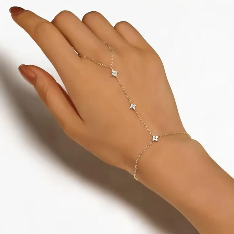 Bracelets imperméables pour femmes, anneau en or 14K, chaîne à main, marguerite délicate, zircone cubique, chaîne à maillons empilable, hypoallergénique