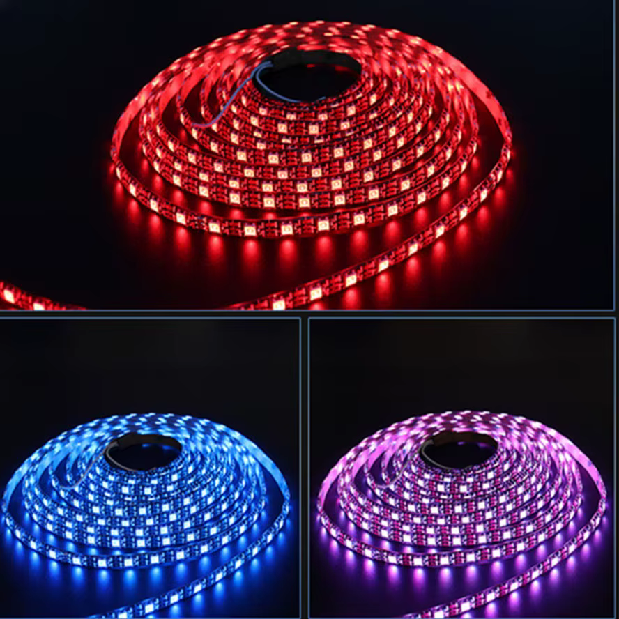 5V contrôle indépendant WS2812B IC Led lumières RGB Led bande lumineuse IP65 IP68 étanche Pixels intelligents lumière magique noir blanc PCB