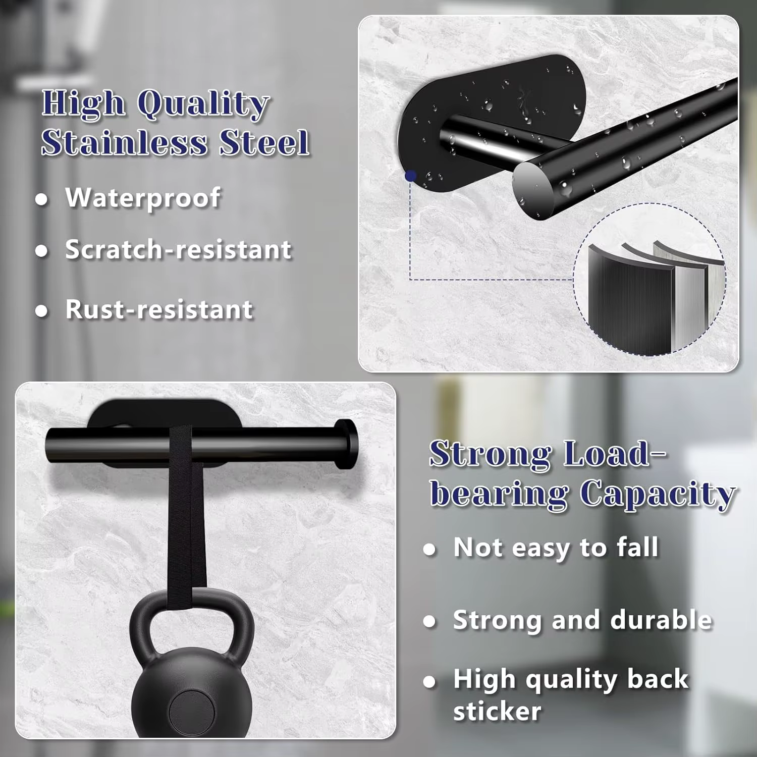 Porte-papier hygiénique noir sans perçage – Plastique auto-adhésif imperméable pour salle de bain et cuisine