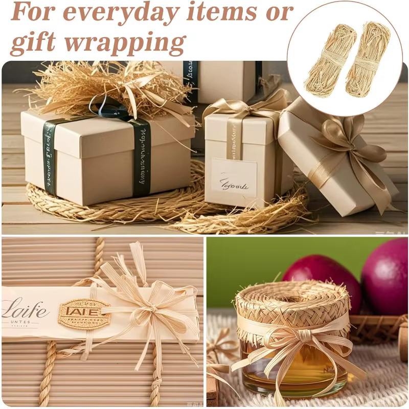 Ruban en raphia naturel de 150g, paille de raphia pour la décoration de bouquets de fleuristes, artisanat, ruban pour emballage de cadeaux de Noël et d'anniversaire