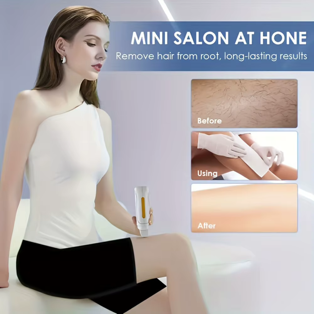 Kit de cire à rouler pour femmes et hommes, avec sensibilité, comprend 1 cartouche de cire, 50 bandes de cire, 5 lingettes, utilisation en tension 110V