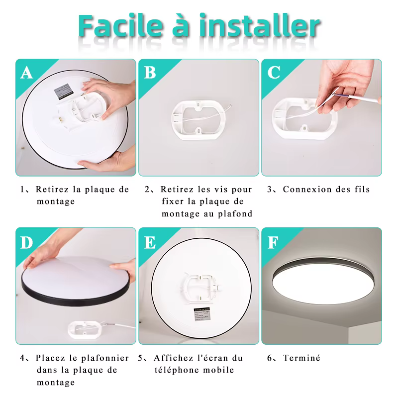 Plafonnier Bambou Led Rond Étanche De 18W