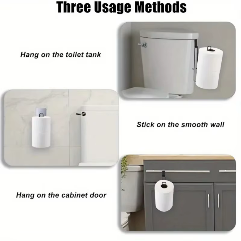 Porte-papier hygiénique auto-adhésif en fer noir, avec barre à serviettes, support mural sans perçage, support de rangement pour salle de bain