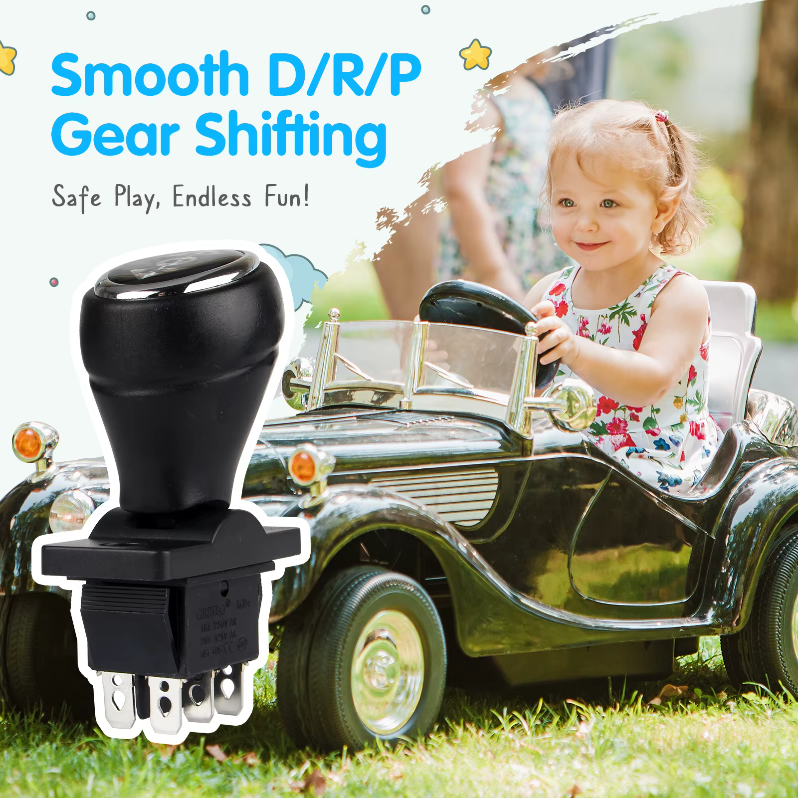 Levier de vitesse pour voitures électriques pour enfants |   Commutateur D/R/P (avant et arrière) |   Installation en 3 minutes |   Convient à 90 % des modèles de véhicules