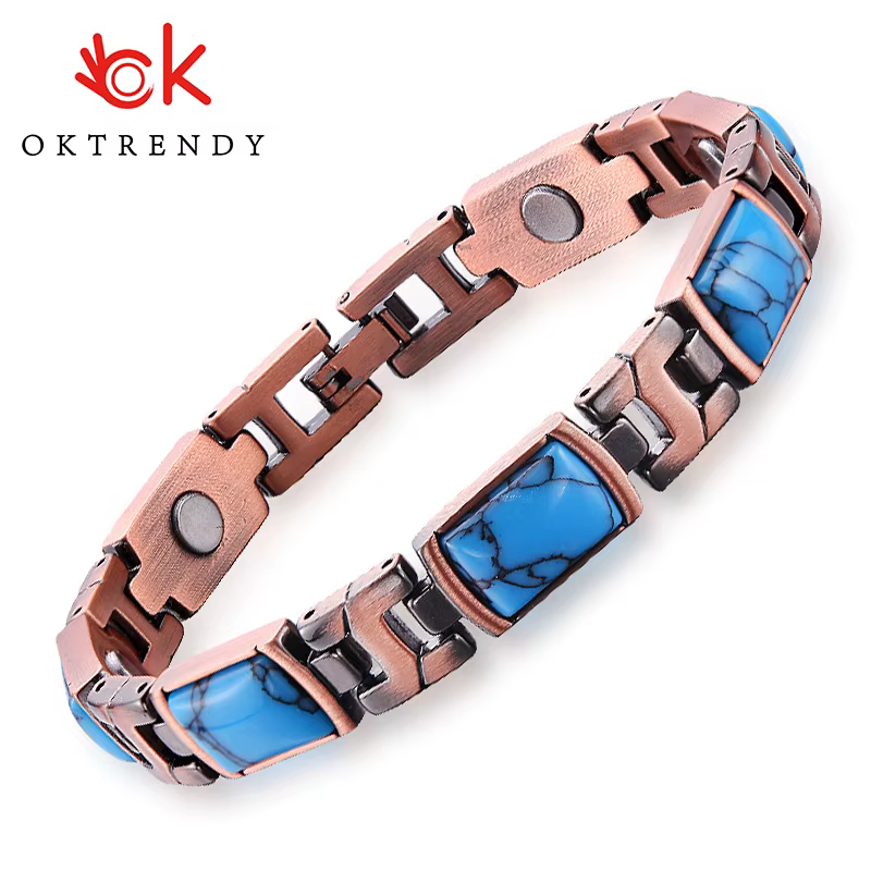 Bracelets magnétiques en cuivre pour femmes, bijoux de thérapie magnétique turquoise, cadeau avec outil de taille réglable