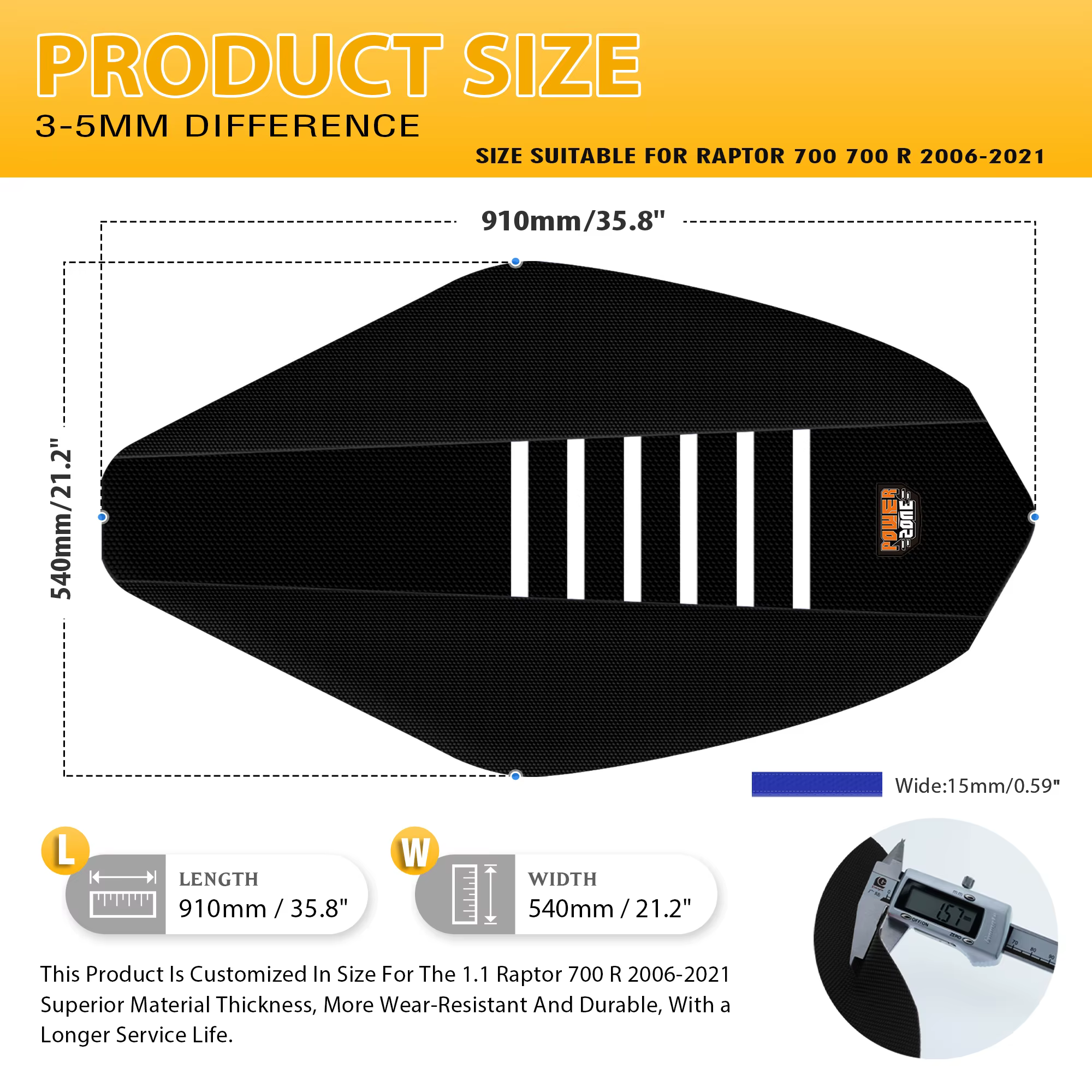 Housse de siège souple côtelée Powerzone pour moto Raptor 700 700 R 2006-2021, coussinets de siège en caoutchouc antidérapants et imperméables, protection