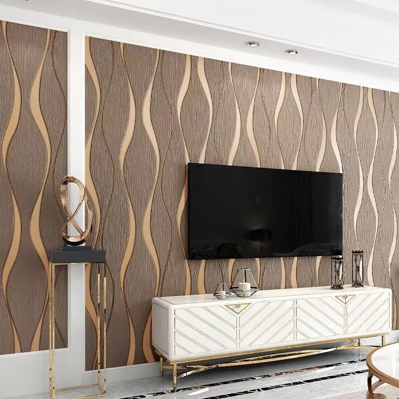 Rouleau de papier peint à rayures 3D pour la décoration intérieure