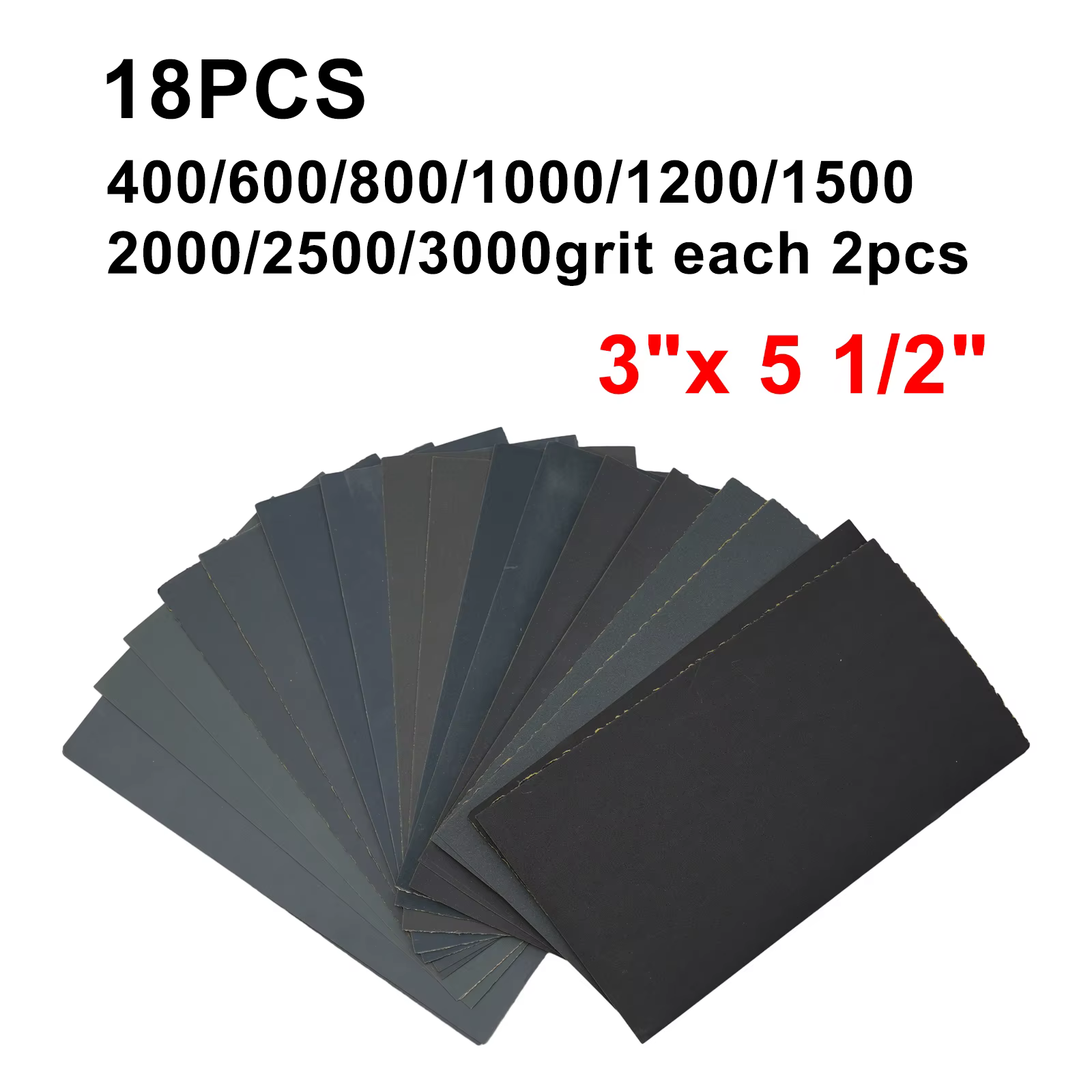 18pc papier de verre 400-3000grit papier de verre eau/sèche papier abrasif outil pour le ponçage du bois métal feuille de polissage outil de ponçage