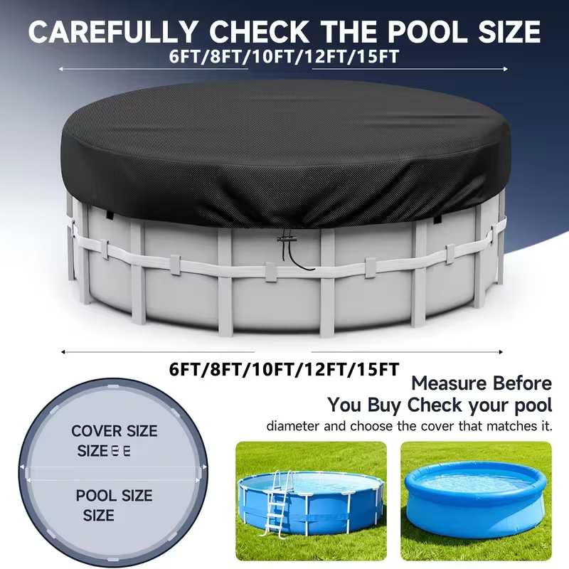Couverture de piscine ronde pliable imperméable, anti-poussière et anti-insectes, idéale pour les piscines hors sol.