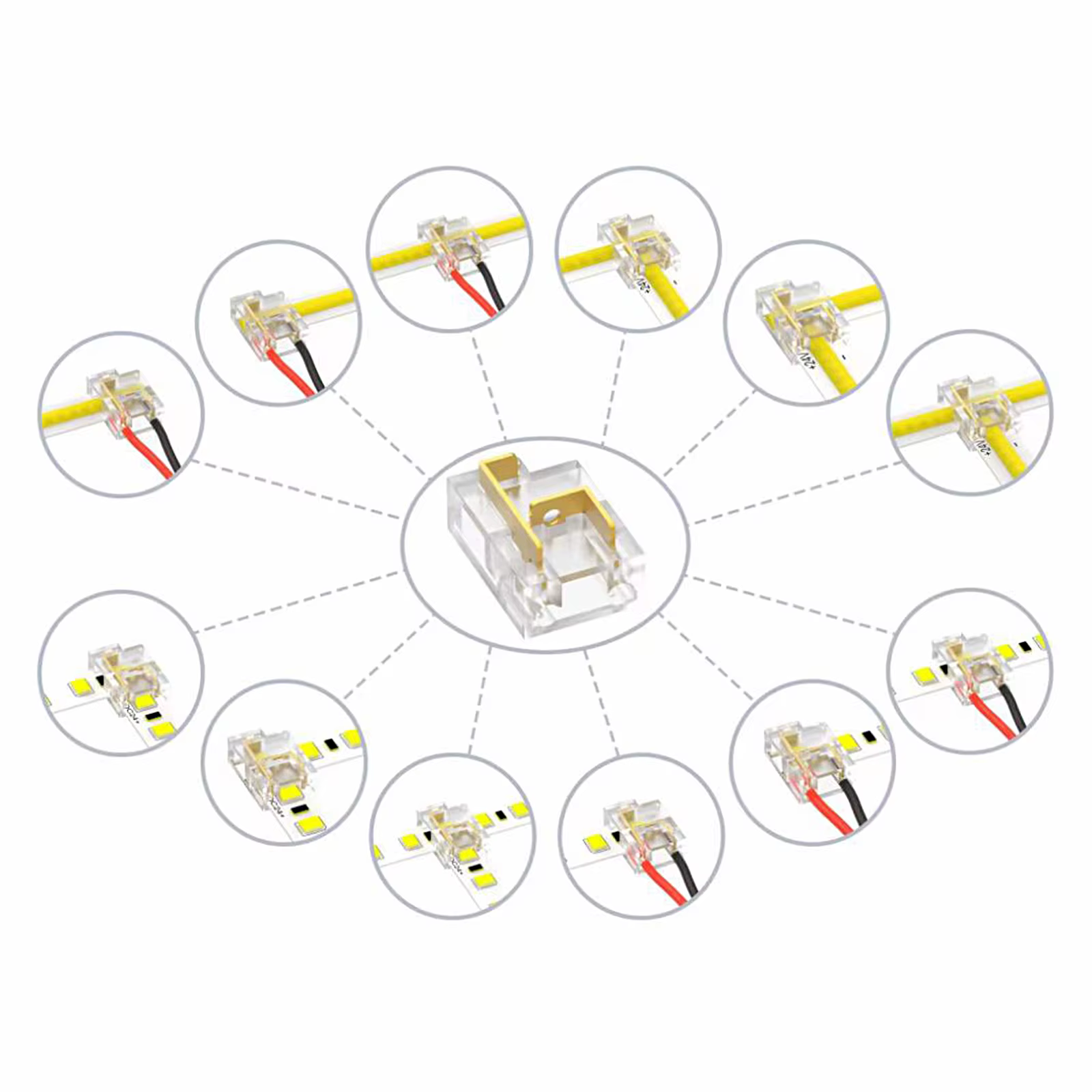 Connecteur d'angle multifonction 12 en 1 pour bande LED COB 8 mm 10 mm
