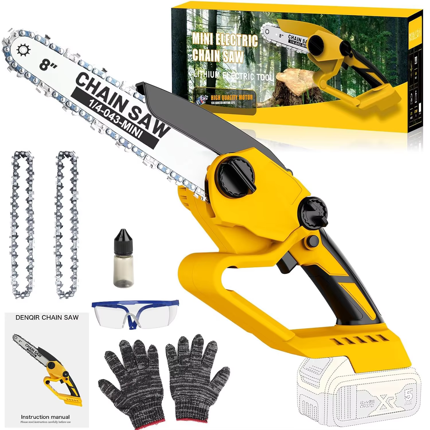 Scie à chaîne sans fil pour batterie Dewalt 20V (sans batterie), tronçonneuse de taille manuelle à balais électriques de 8 pouces, coupe puissante rapide 10 m/S