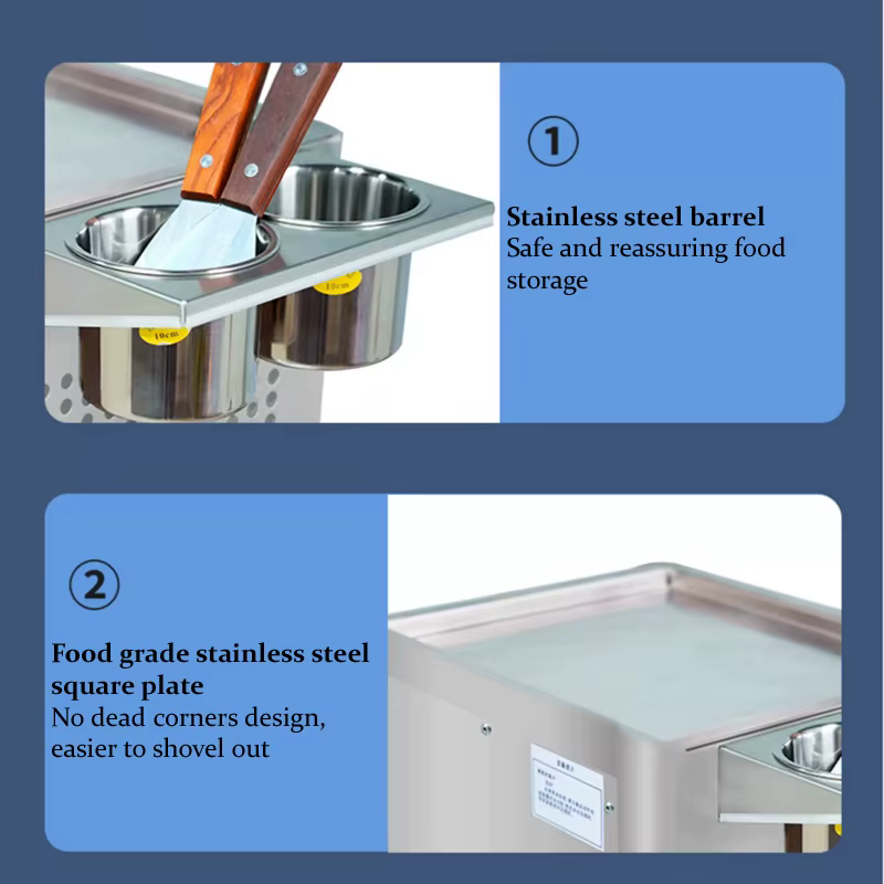 Rouleau de crème glacée frite électrique faisant la Machine poêle carrée en acier inoxydable thaïlande friture Machine à crème glacée au yaourt aux fruits
