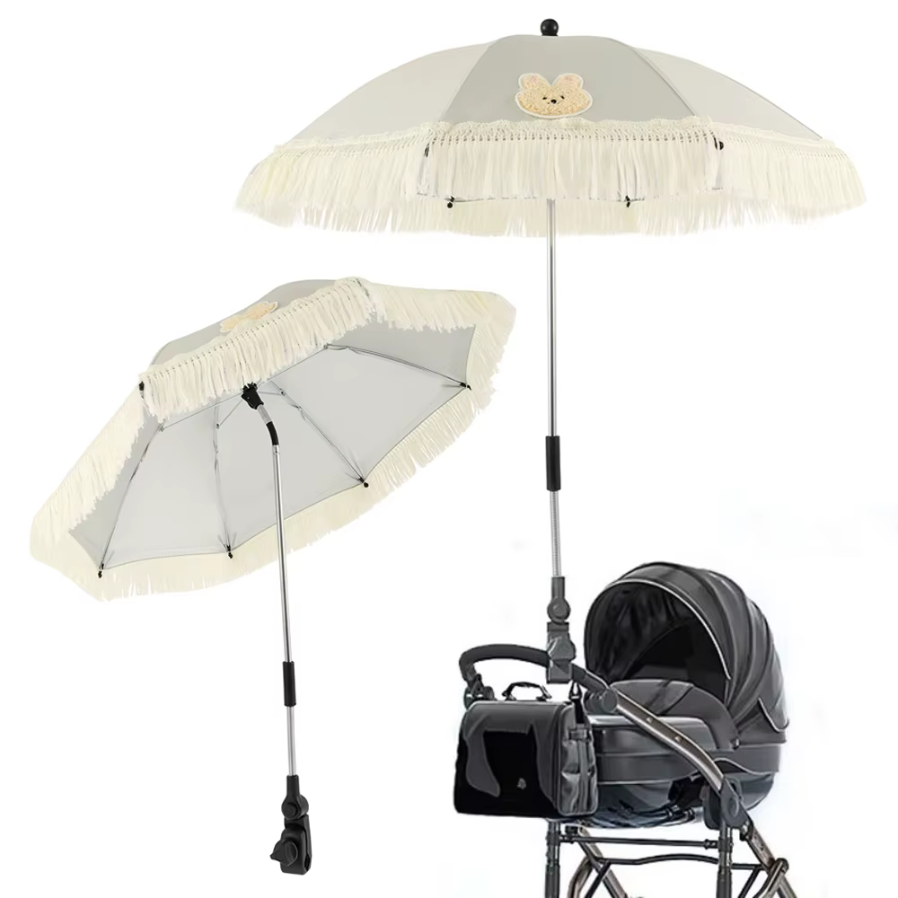Parapluie de poussette pour bébé, Parasol de Protection UV, imperméable, pompon universel, mignon, réglable, accessoires de couverture