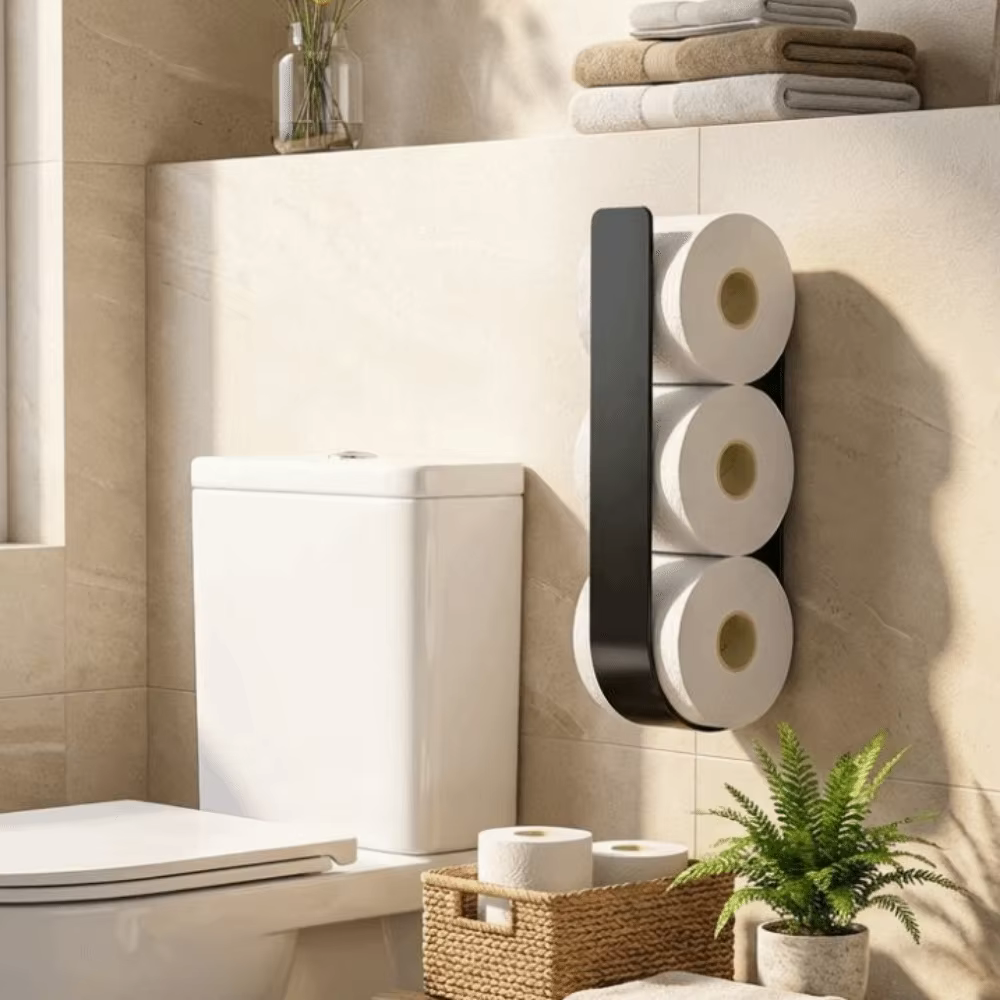 Porte-papier toilette mural en fer, crochets de rangement, étagère de rangement pour mouchoirs, support de papier toilette auto-adhésif peu encombrant pour cuisine
