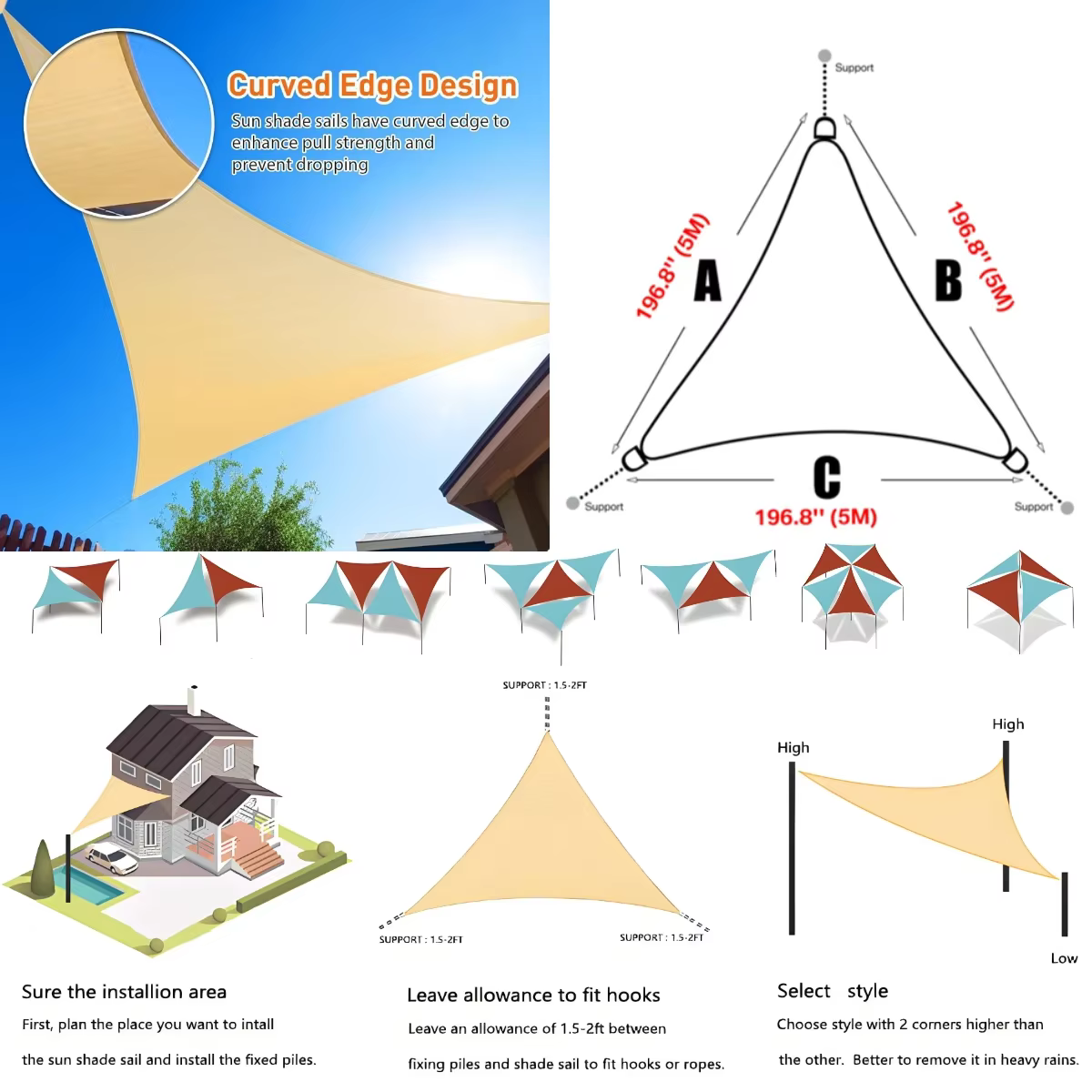 Voile d'ombrage triangulaire pour l'extérieur, protection contre les UV, ombrage de nuit, imperméable, pour jardin, arrière-cour, gril, auvent