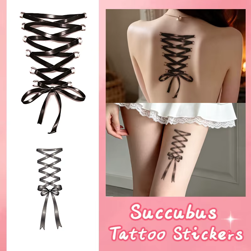 Autocollant de tatouage temporaire en forme de ruban, durable et imperméable, faux tatouages réalistes pour femmes ou couples, pour bras, cou, jambe