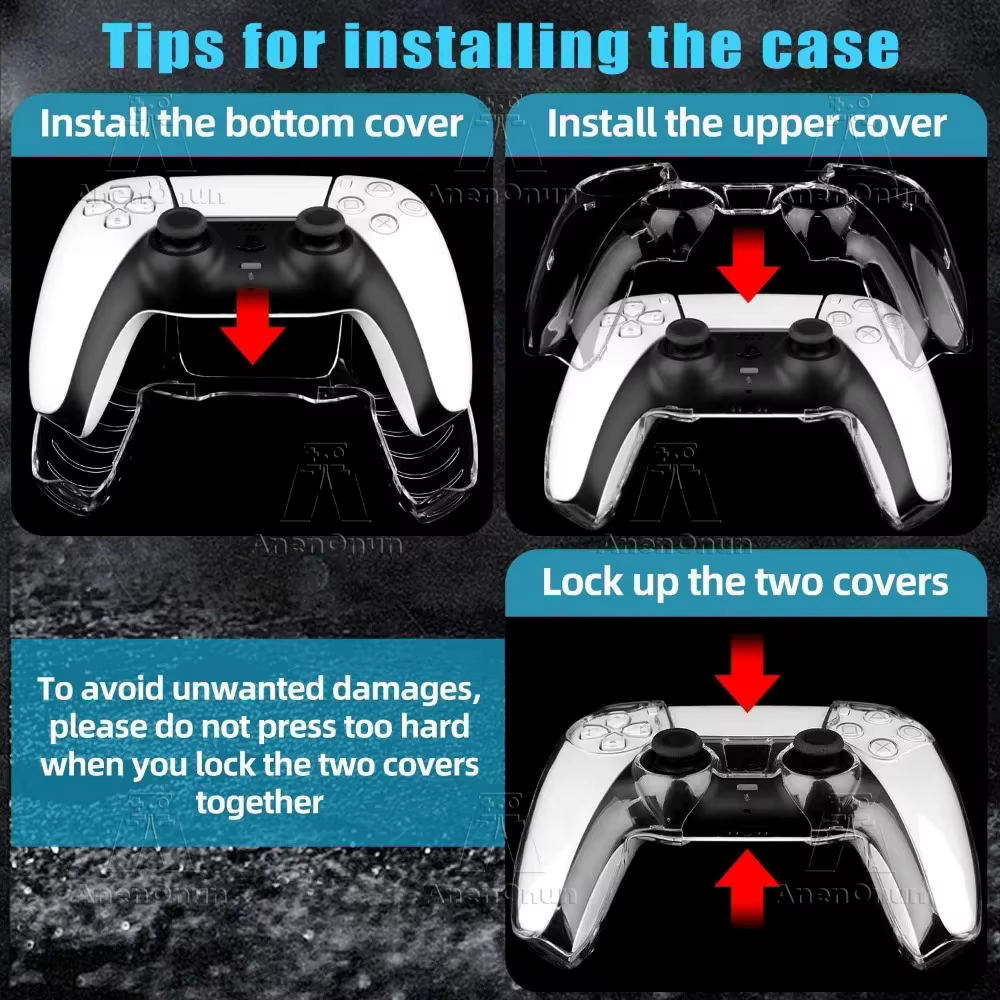 Étui de protection complet pour manette PS5, anti-chute, anti-rayures, antidérapant, coque rigide transparente, housse de protection ultra transparente pour manette de jeu